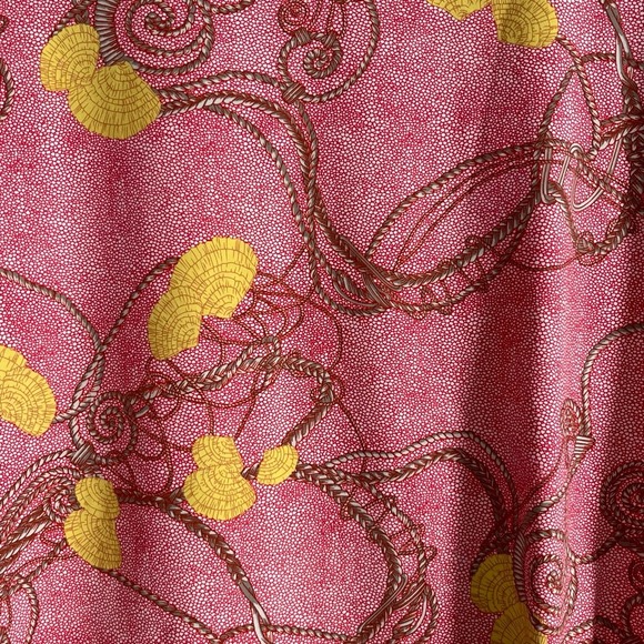 J McLaughlin Avalon 3/4 Sleeve V Neck Top Red Yellow Gray Rope Shell Print Large - Picture 5 of 6